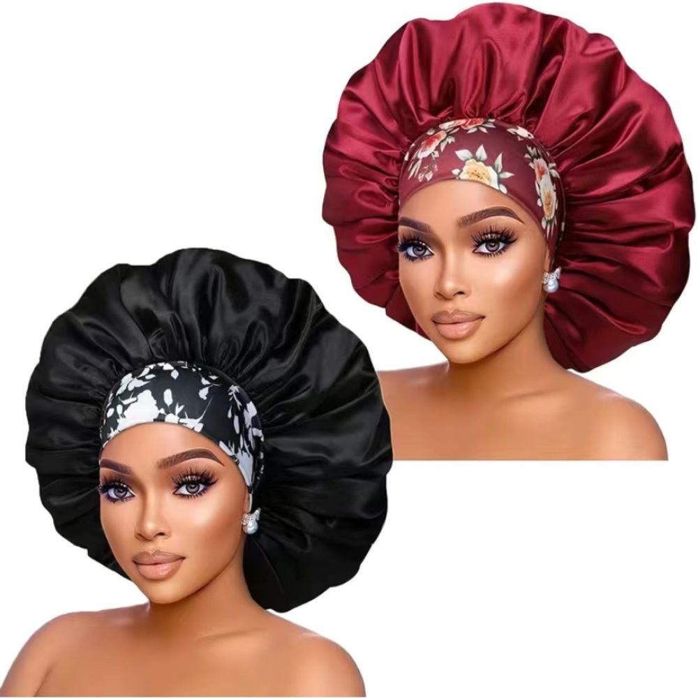 Silk Satin Bonnet Hair Cap: 2pcs 17inch Diameter Extra Large Jumbo Sleeping